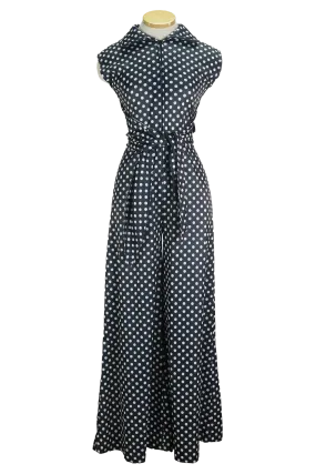 70s Avon Blk/Wht Polka Dot Jumpsuit          M