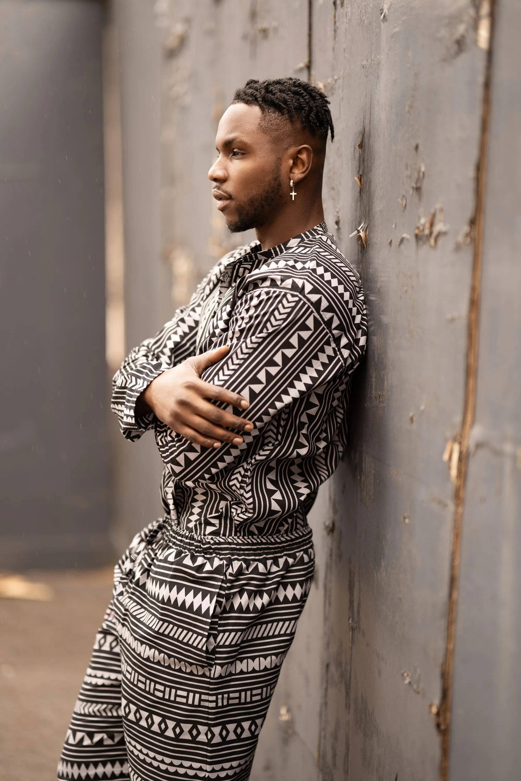 African Shirt In Black Mud Cloth