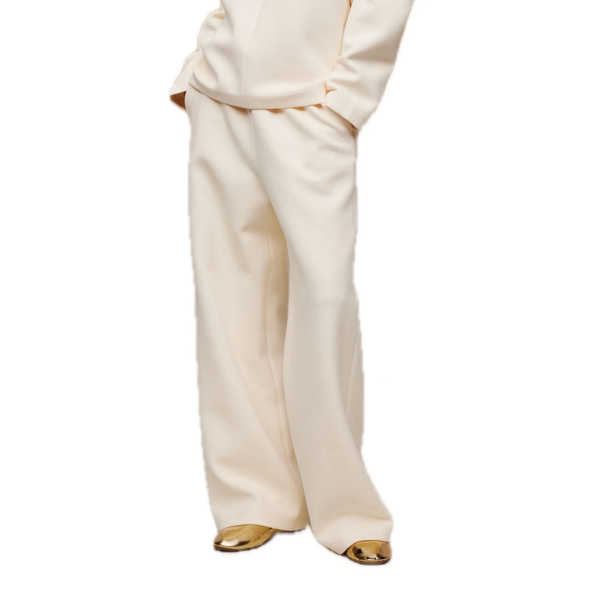 Air Layer Double Waist Wide-leg Sweatpants in White