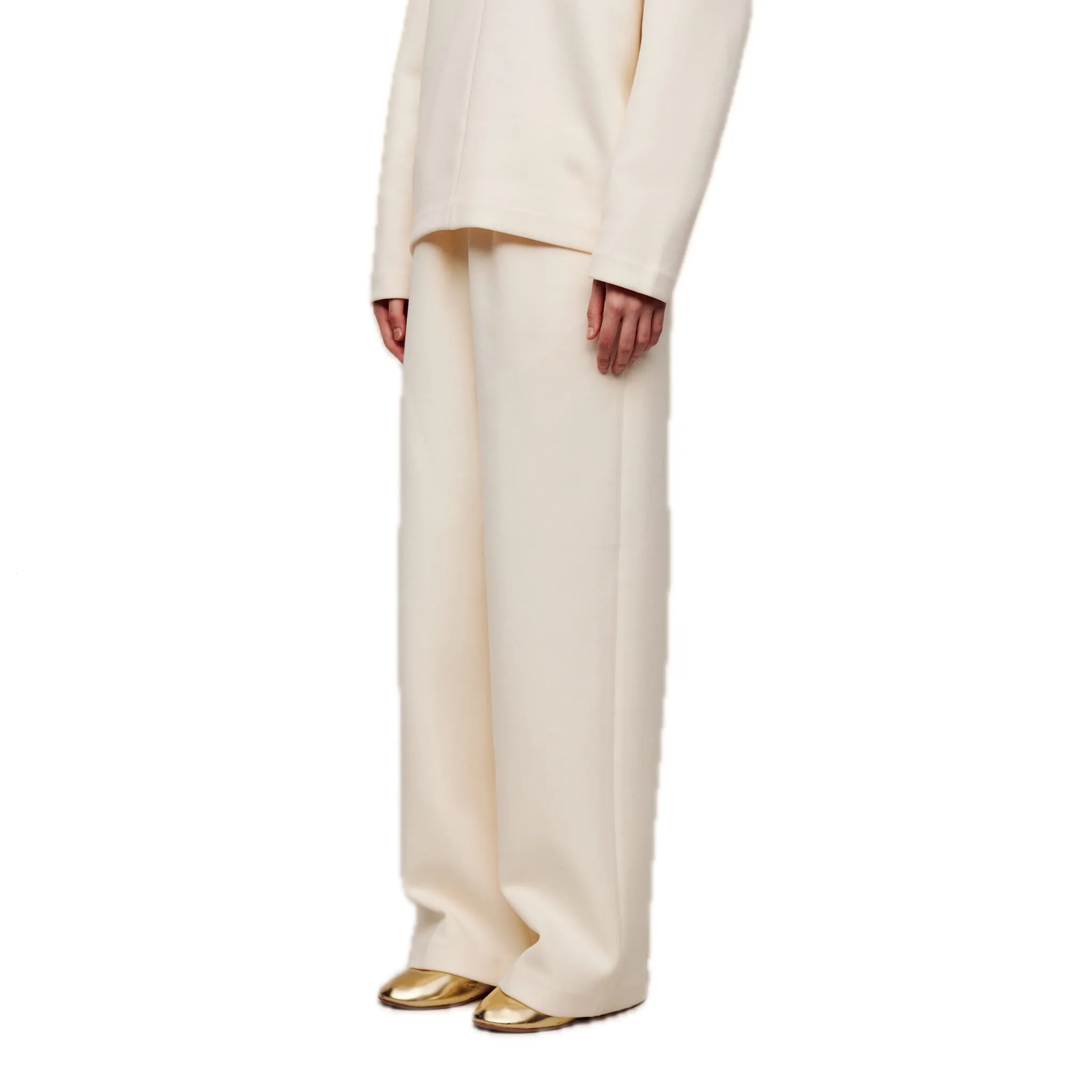 Air Layer Double Waist Wide-leg Sweatpants in White