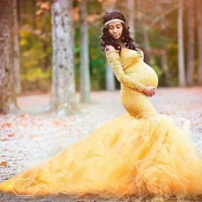 Amozae--Lace Maxi Dress Long Sleeve Maternity GownPregnant Women Clothes Photography Pregnancy Dress Maternity Dresses for Photo Shoot