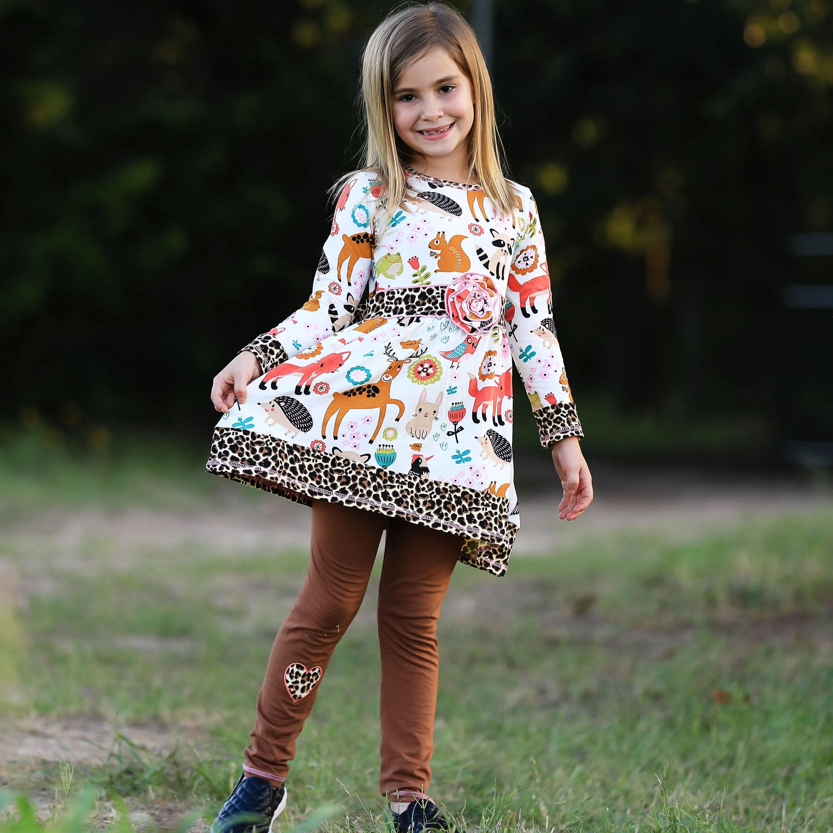 AnnLoren Big Little Girls Boutique Fall Forest Fox and Friends Dress &