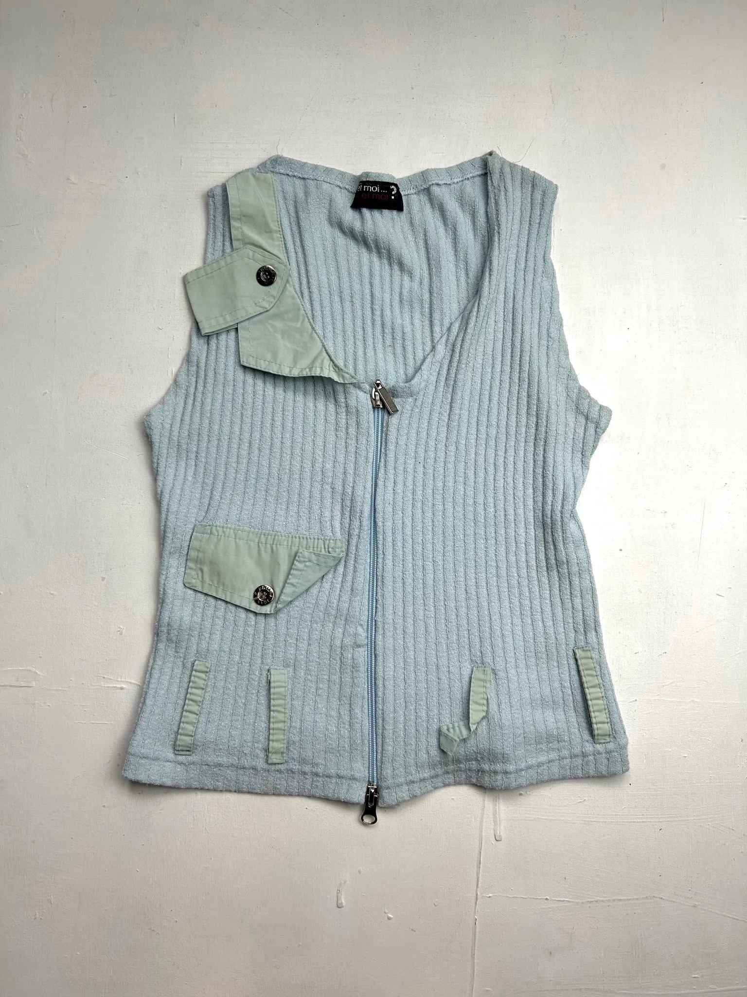 Baby blue zip up utility tank top (S/M)