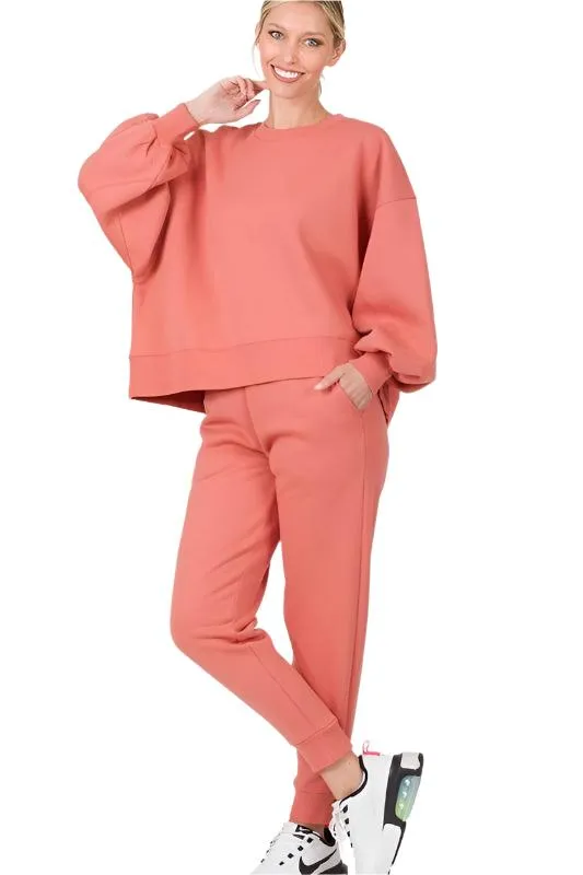 Balloon Sleeve Sweatshirt & Sweatpants Set