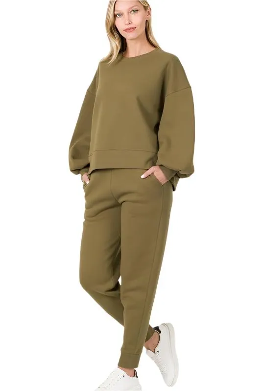 Balloon Sleeve Sweatshirt & Sweatpants Set