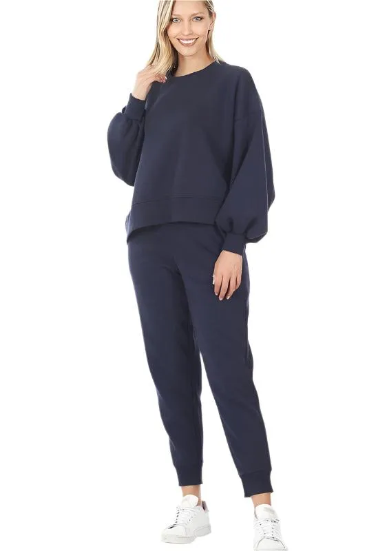 Balloon Sleeve Sweatshirt & Sweatpants Set