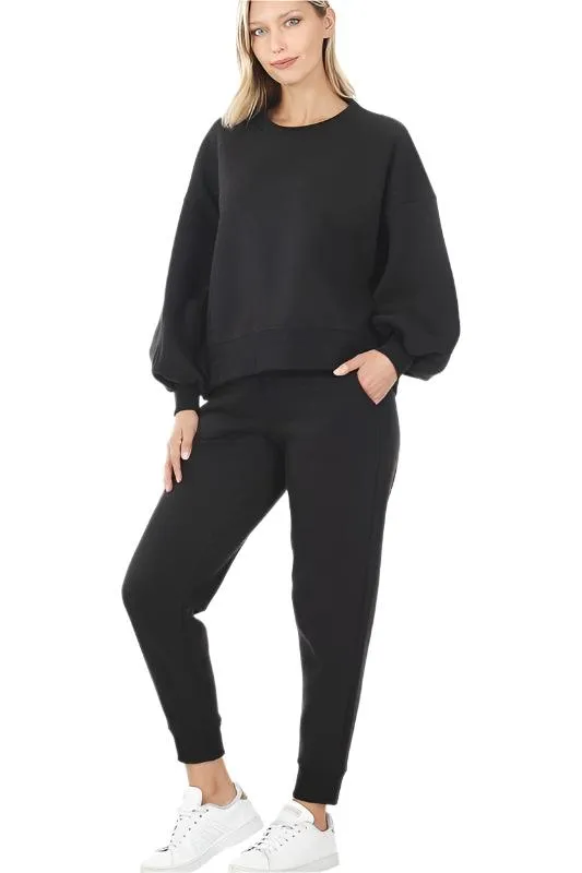 Balloon Sleeve Sweatshirt & Sweatpants Set