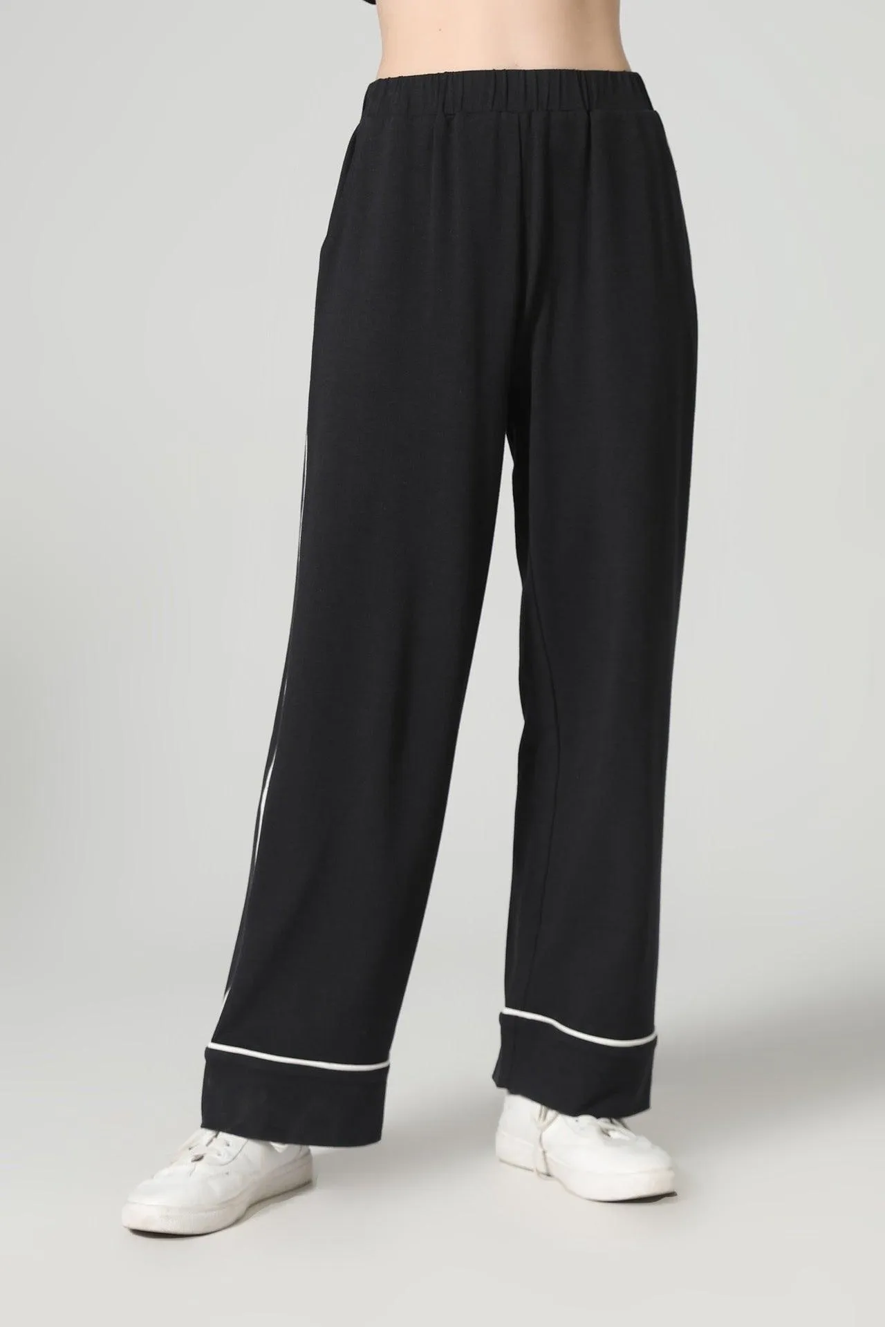 Bamboo Contrast Stripe Wide Leg Sweatpant