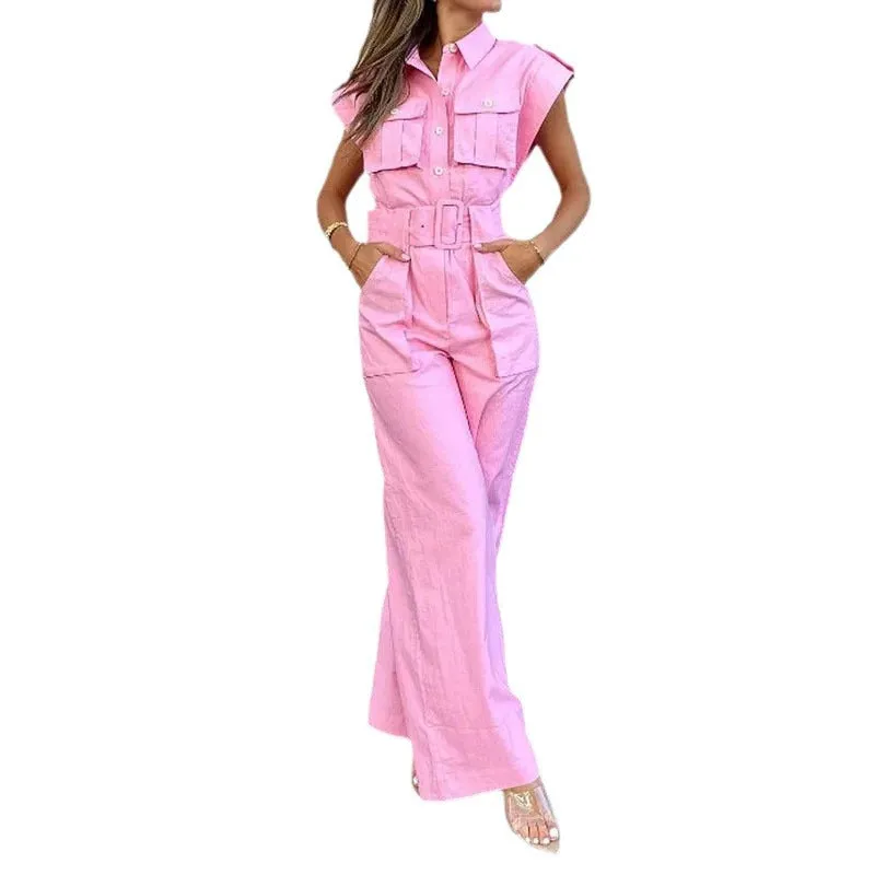 Barbie pink slanted shoulder jumpsuit