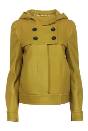 BCBG Max Azria - Chartreuse Biker Style Peacoat w/ Hood Sz M