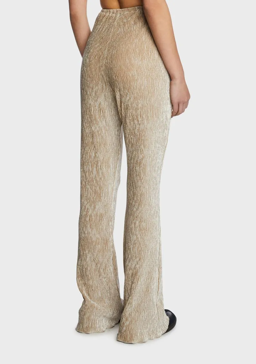 Beige Plisse Knit Flare Pants