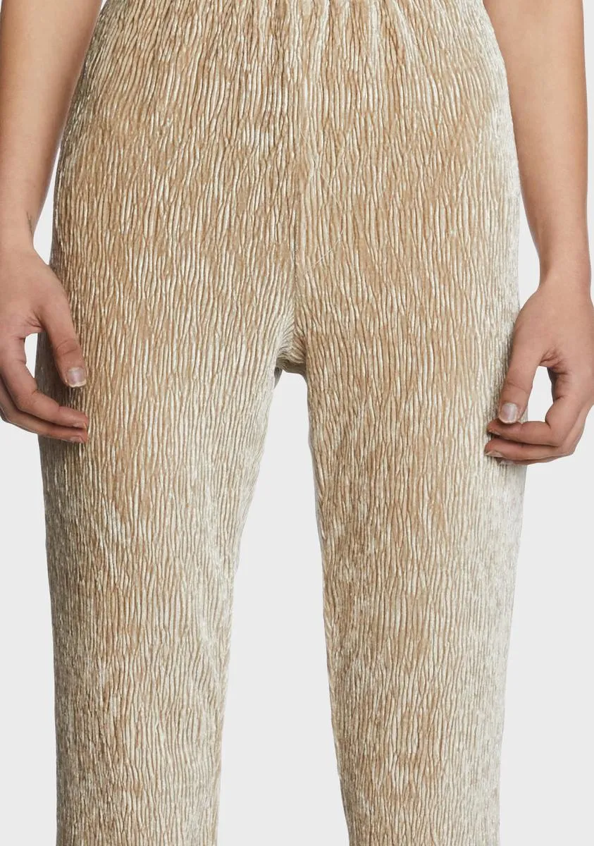 Beige Plisse Knit Flare Pants