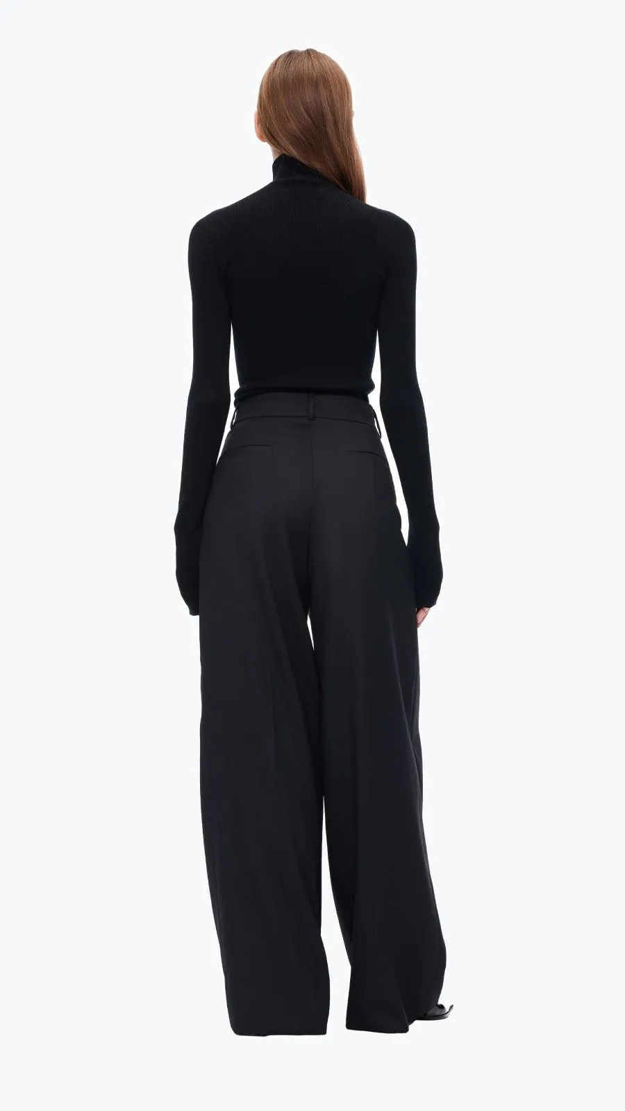 Black Folded Waist Design Draped Suit Trousers