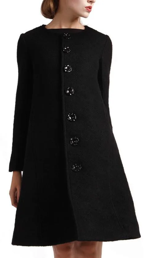 Black Single Breasted Wool Coat