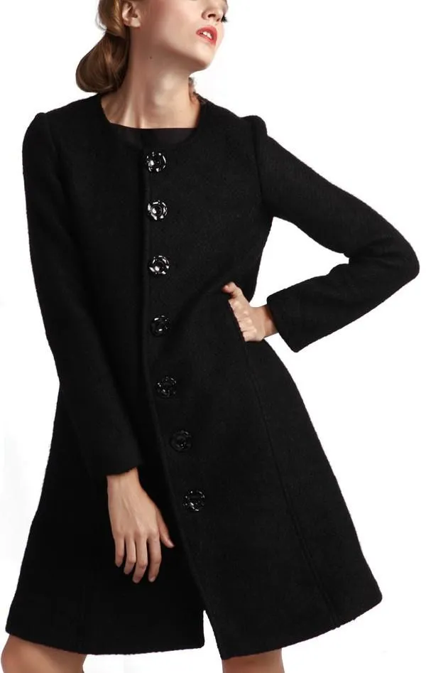 Black Single Breasted Wool Coat