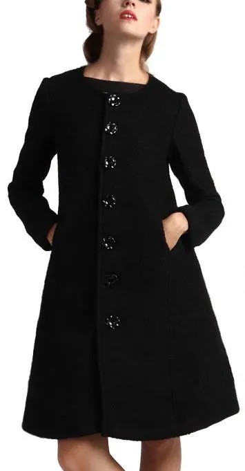 Black Single Breasted Wool Coat