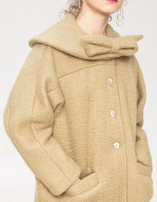 Bow-Collar Single Breasted Coat