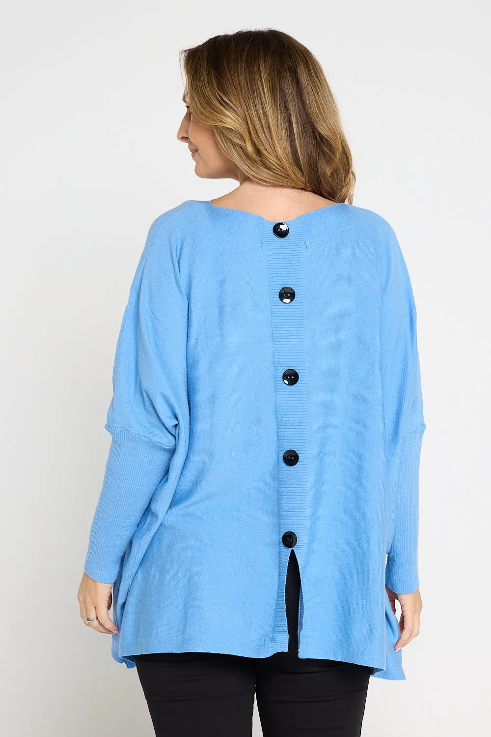 Button Back Knit Jumper - Blue