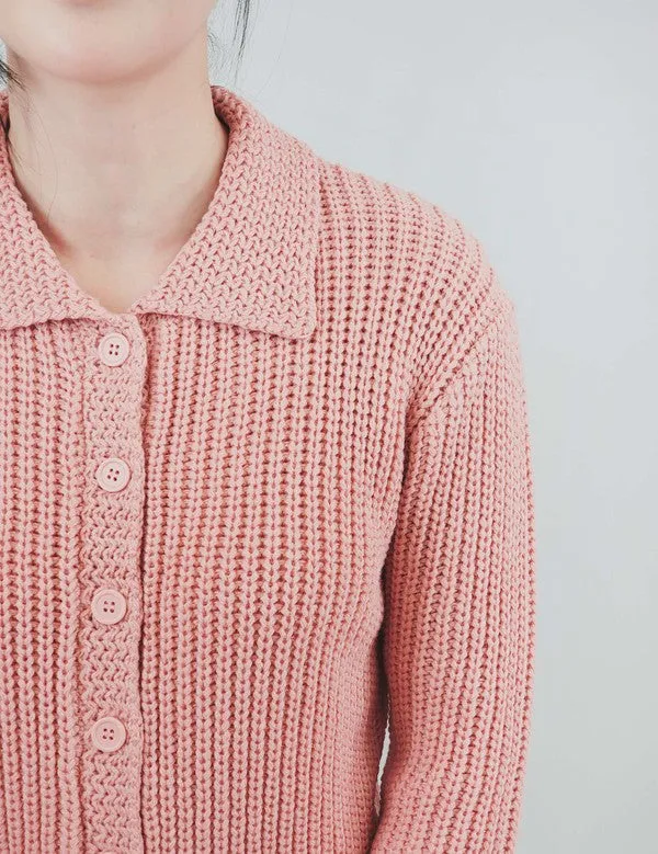 Button Down Vintage Crop Sweater Cardigan w/Collar