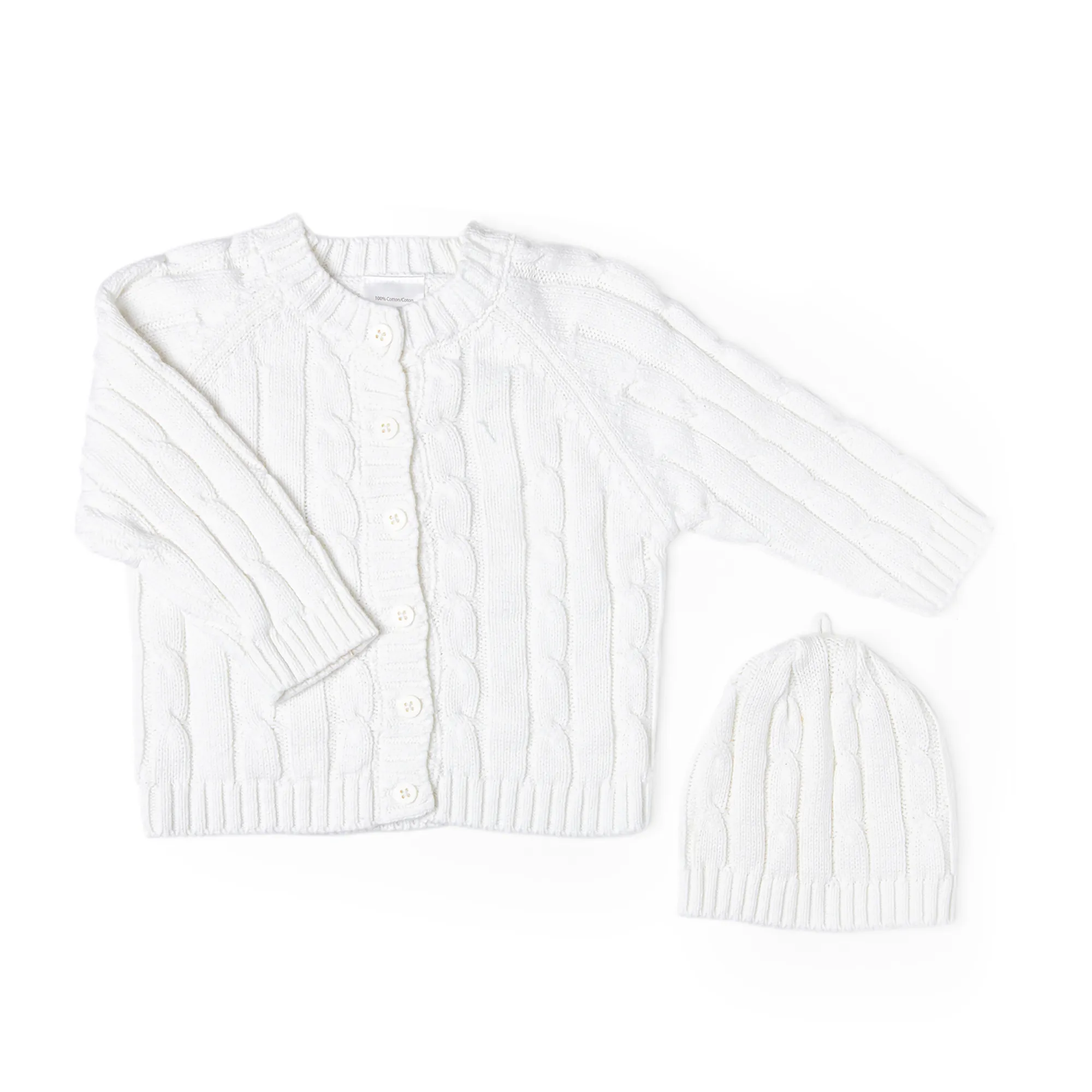 Cable Knit Cardigan and Hat Gift Set - White