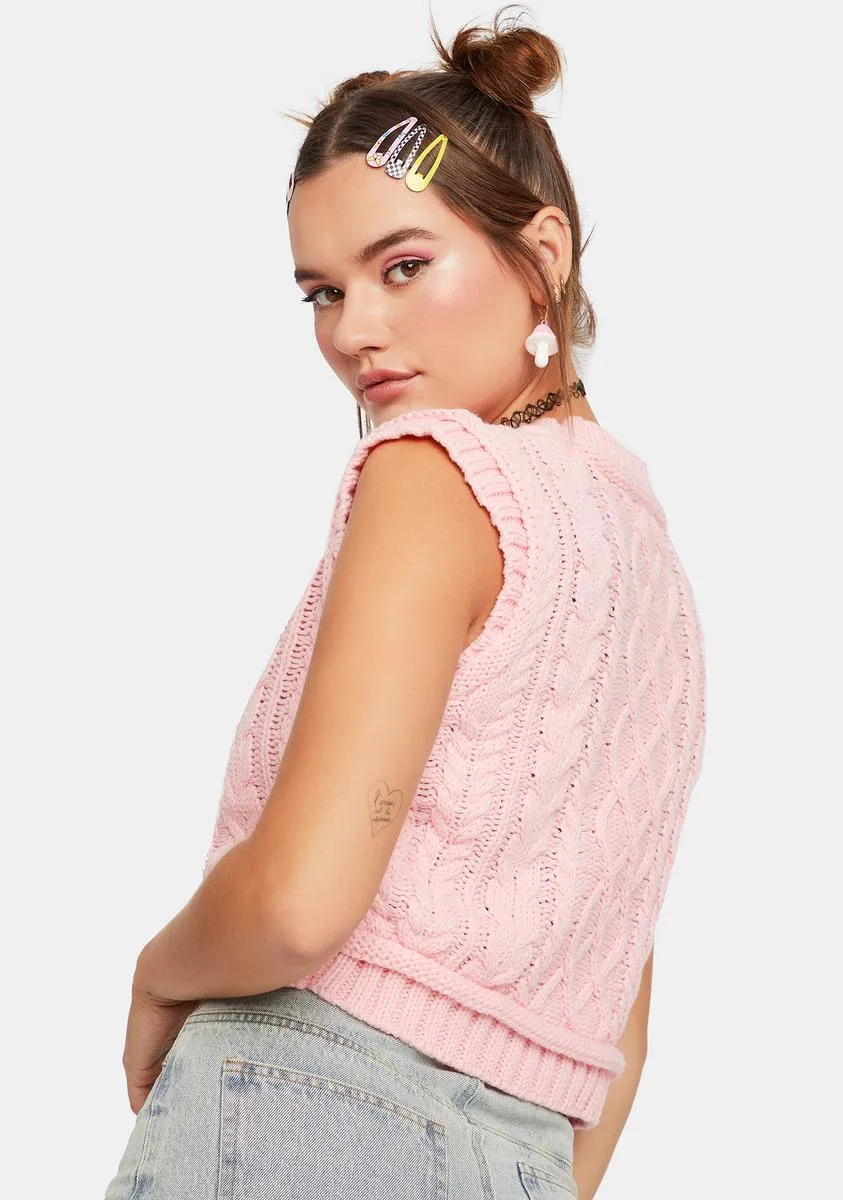 Calling It Cable Knit Crop Sweater Vest