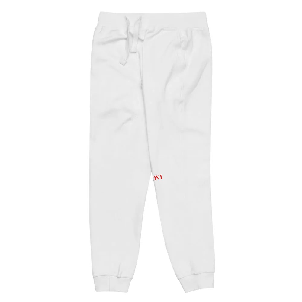 Capital H's Unisex Fleece Sweatpants (Red Hoovi Print) White Logo