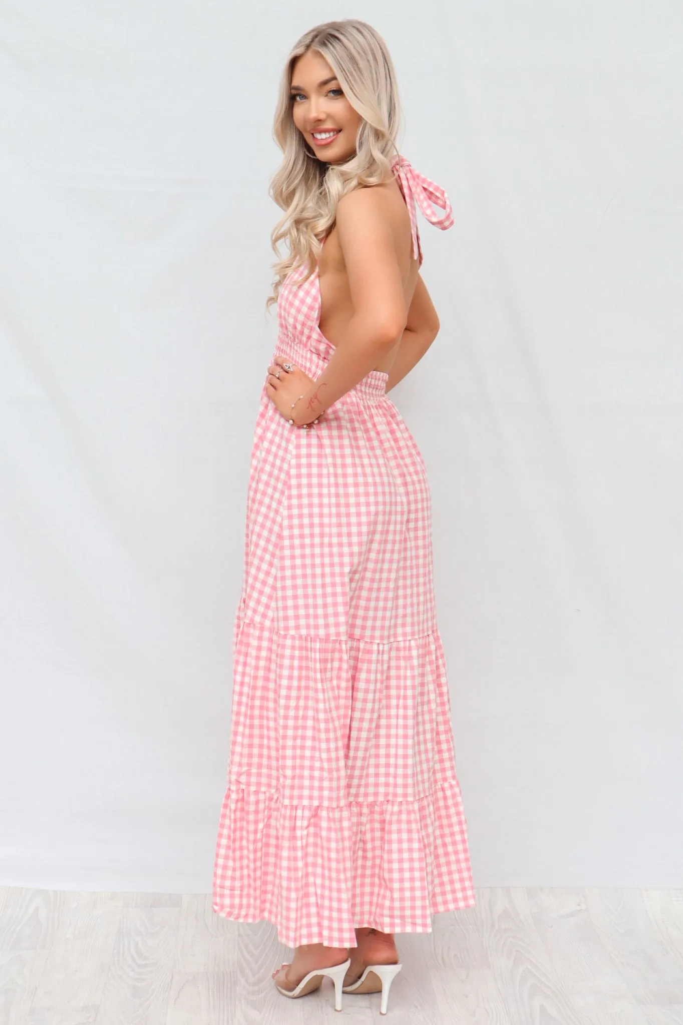 Chelsea Gingham Maxi Dress - Baby Pink