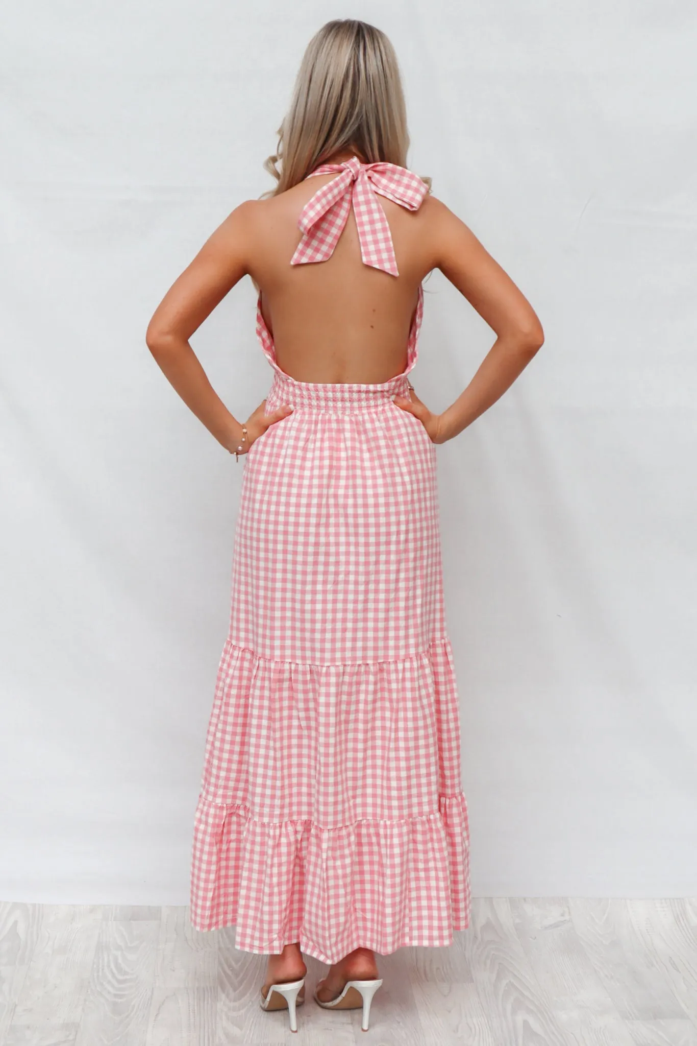 Chelsea Gingham Maxi Dress - Baby Pink