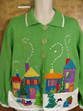 Corny Cheesy Green Sleepy Town Christmas Sweater