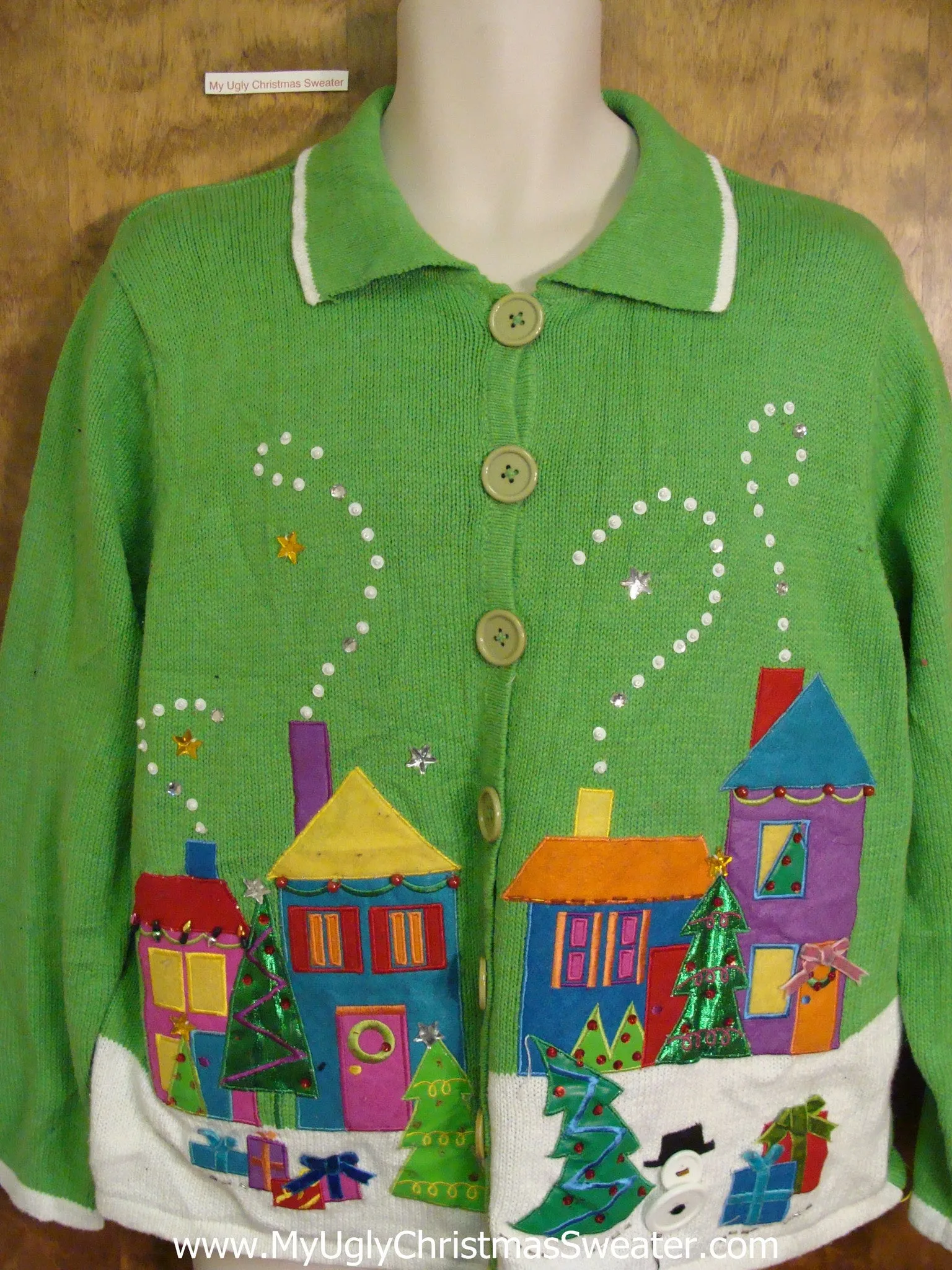 Corny Cheesy Green Sleepy Town Christmas Sweater