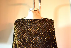 Crochet Asymmetrical Gold Sequins Knit top Lace Sweater Metallic Top Bohemian