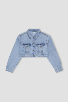 Cropped Denim Jacket For Women - Light Blue