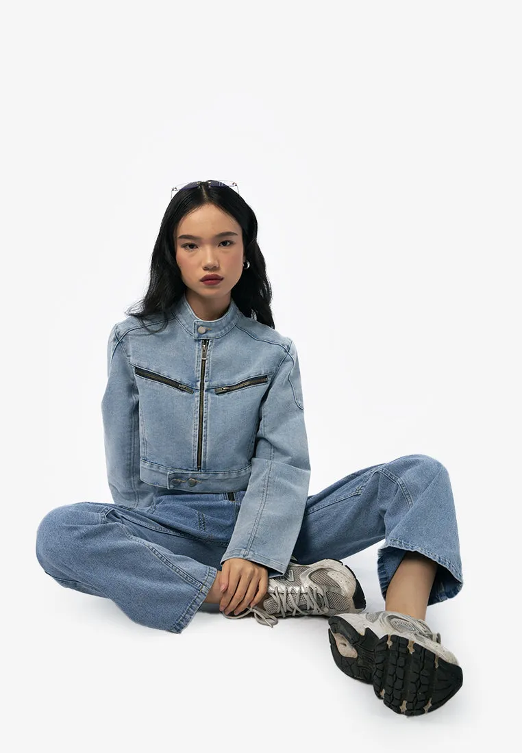 Cropped Racing Denim Jacket