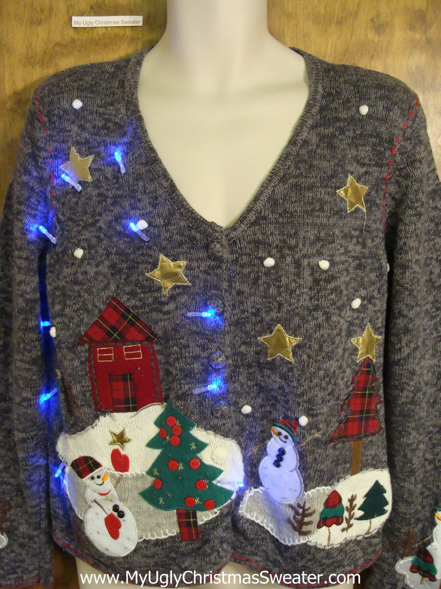 Cute Snowmen in the Stars Light Up Cheesy Christmas Sweater