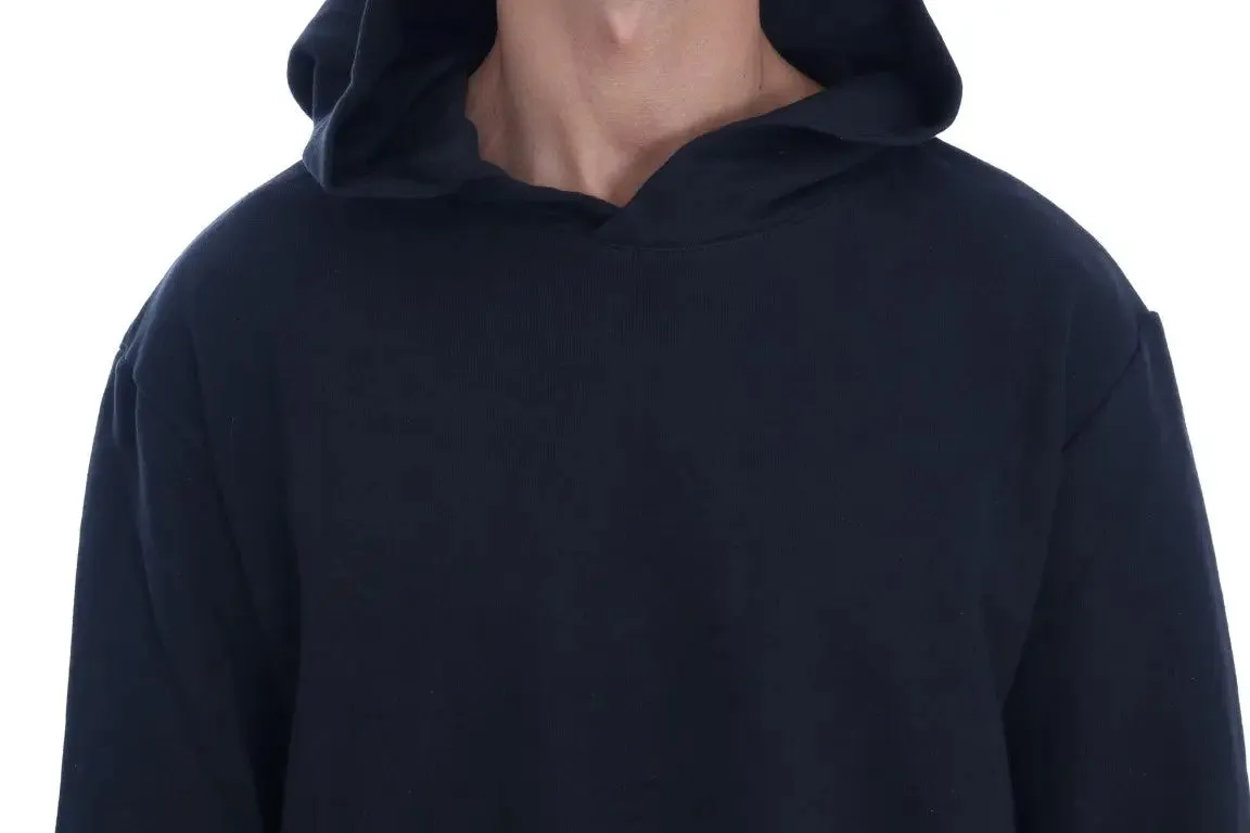 Daniele Alessandrini Elegant Black Cotton Hooded Sweater