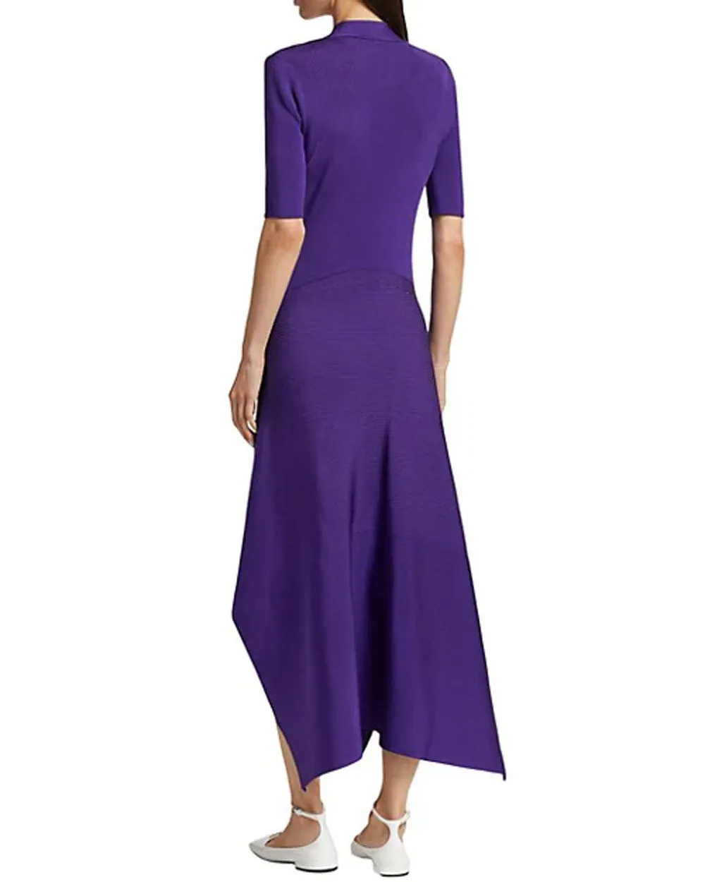 Deep Purple Compact Rib Knit Technical Dress