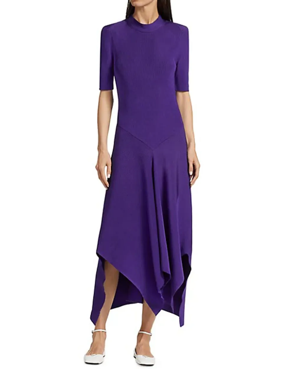 Deep Purple Compact Rib Knit Technical Dress