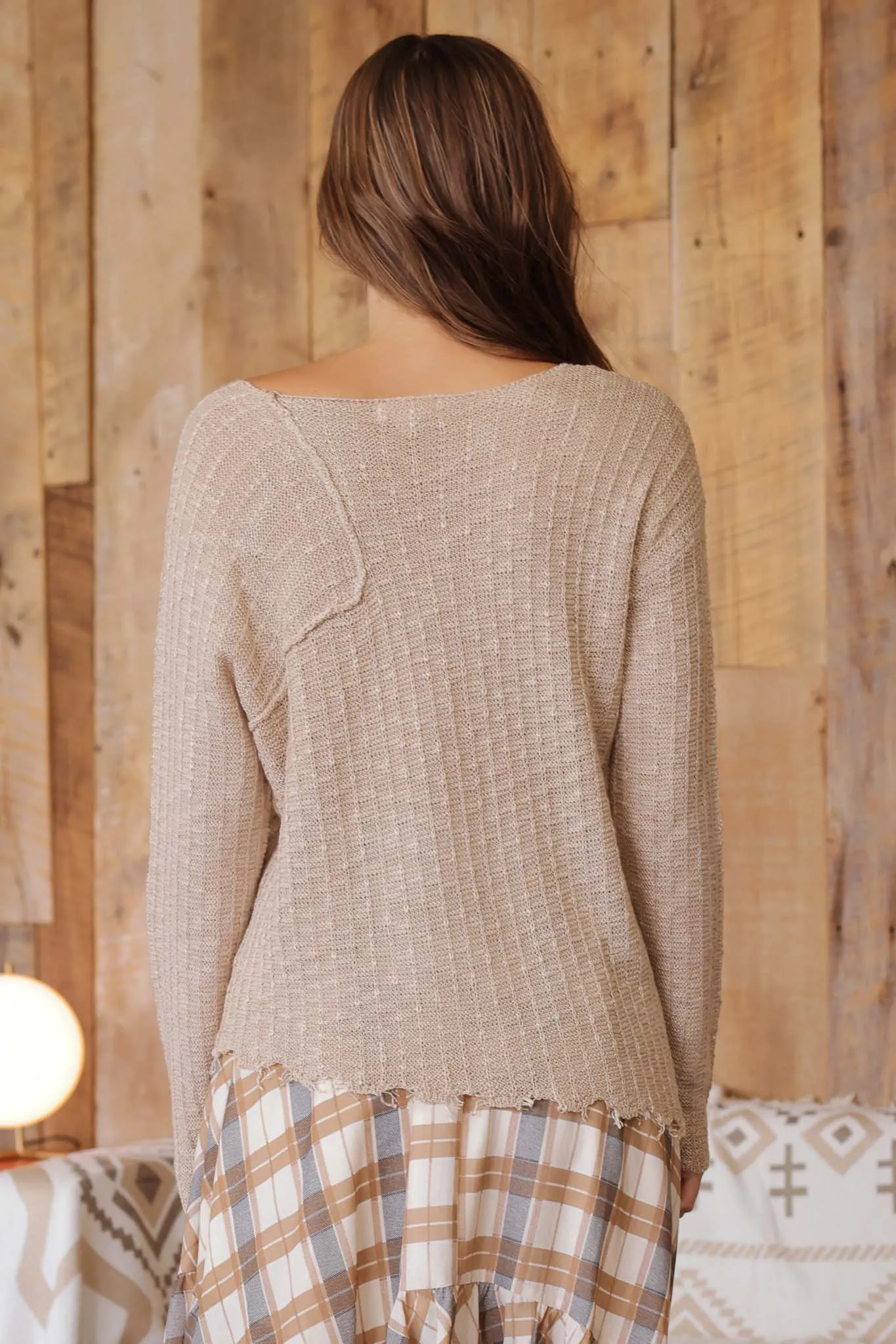 DISTRESSED PATCHWORK PULLOVER  KNIT SWEATER