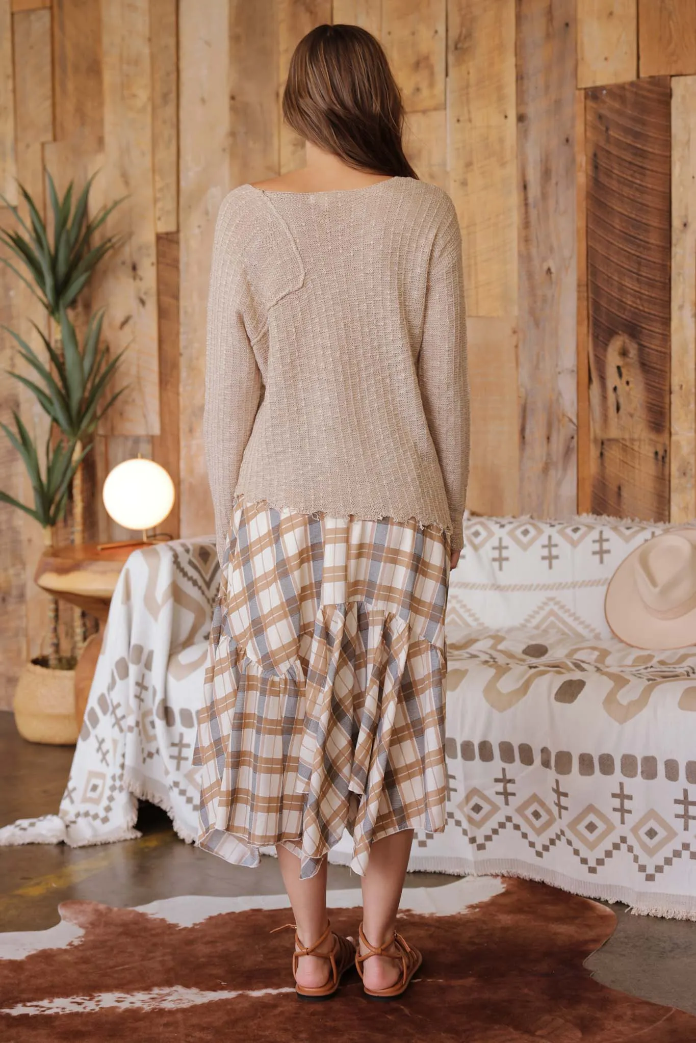 DISTRESSED PATCHWORK PULLOVER  KNIT SWEATER