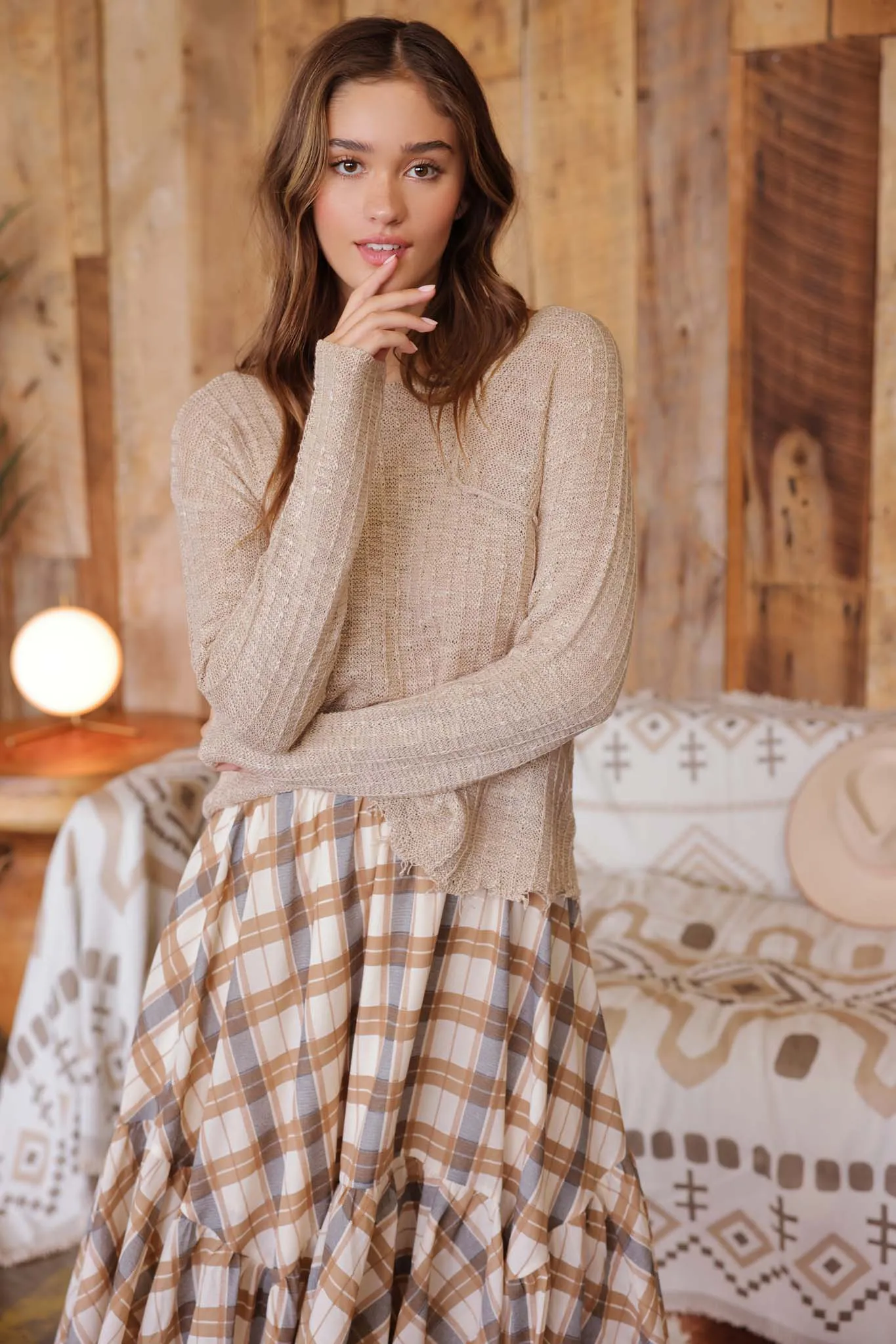 DISTRESSED PATCHWORK PULLOVER  KNIT SWEATER