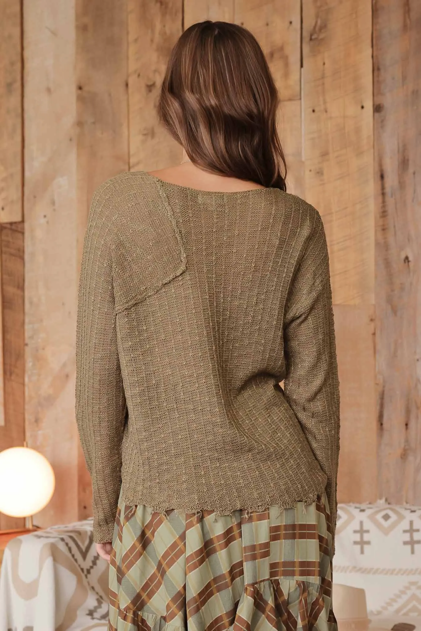 DISTRESSED PATCHWORK PULLOVER  KNIT SWEATER