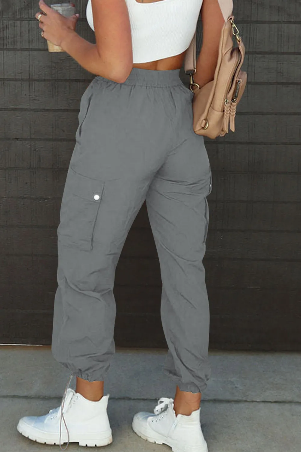 Drawstring Elastic Waist Pants with Pockets