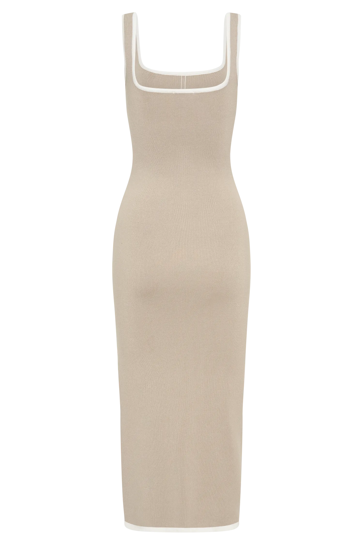 Eimear Contrast Knit Midi Dress - Taupe & Ivory