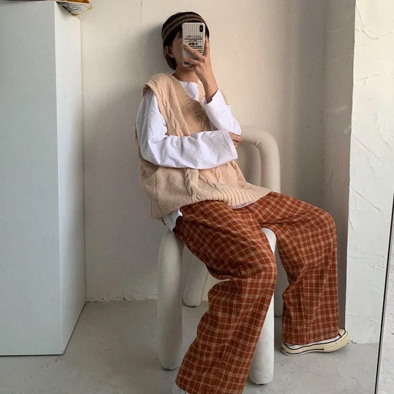 Elasticated Waist Checkered Sweatpants