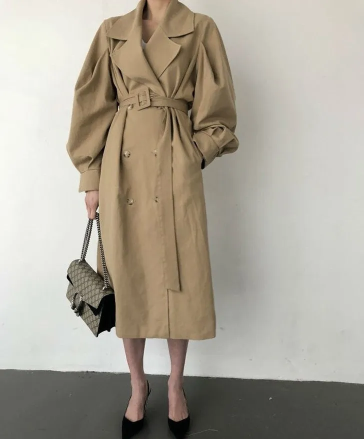 Fall /Autumn Casual Vintage Double Breasted Simple Classic Long Trench Coat