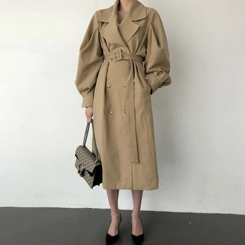 Fall /Autumn Casual Vintage Double Breasted Simple Classic Long Trench Coat