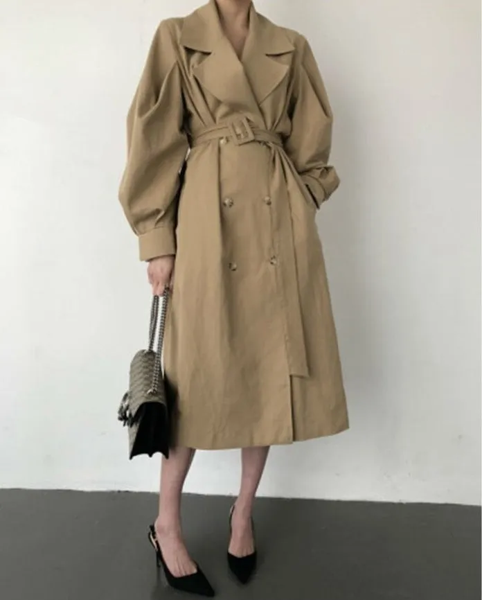 Fall /Autumn Casual Vintage Double Breasted Simple Classic Long Trench Coat