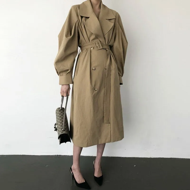 Fall /Autumn Casual Vintage Double Breasted Simple Classic Long Trench Coat