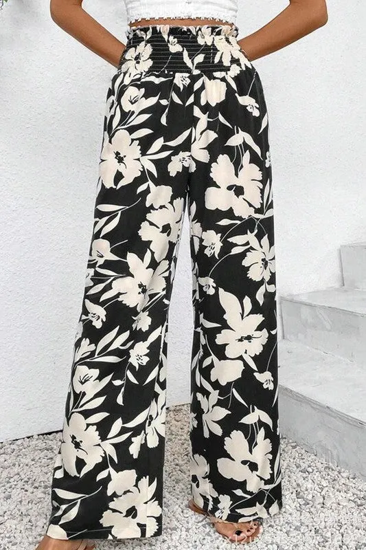 Floral Smocked Waist Pants - 2