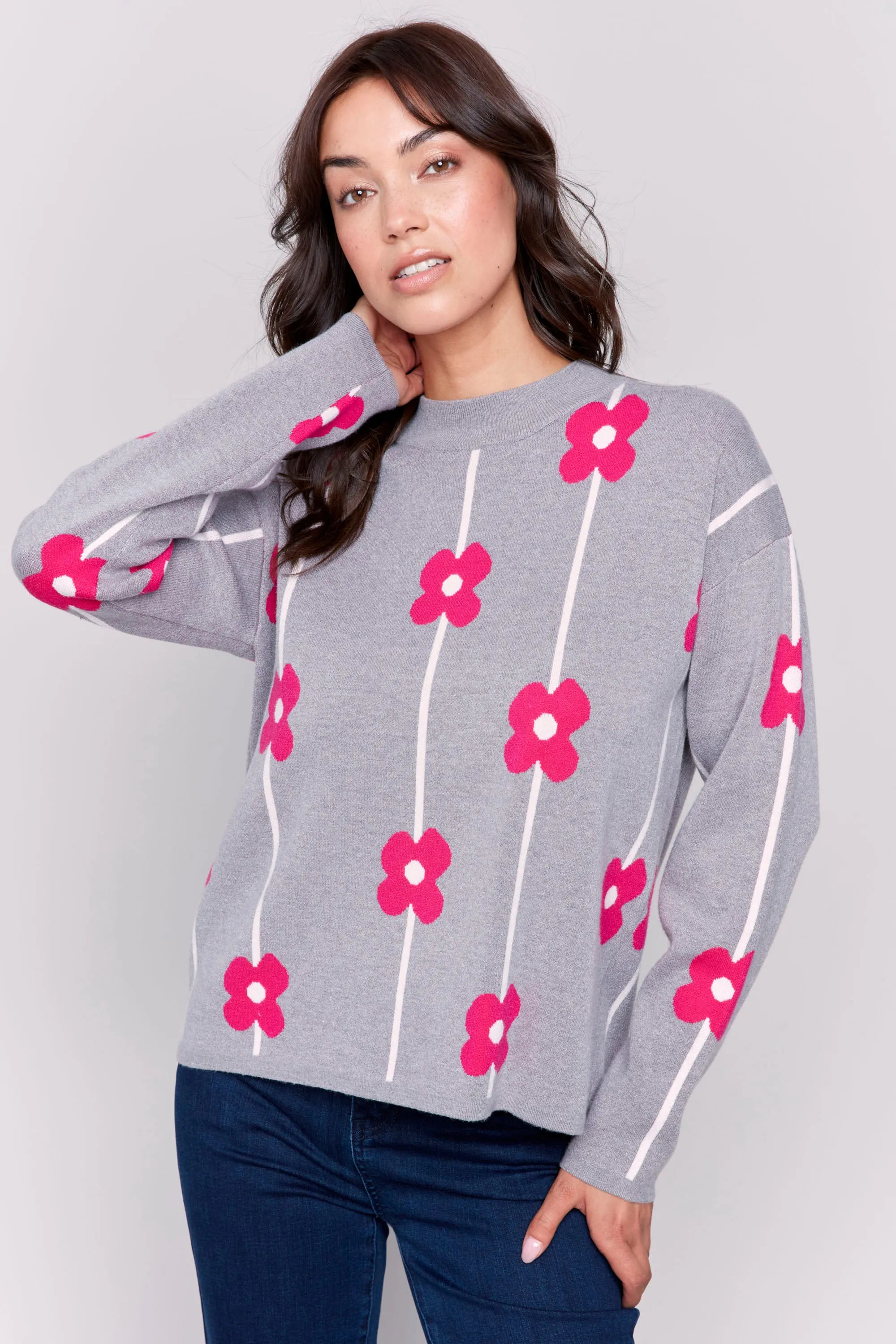 FLOWER STRIPE LS TOP